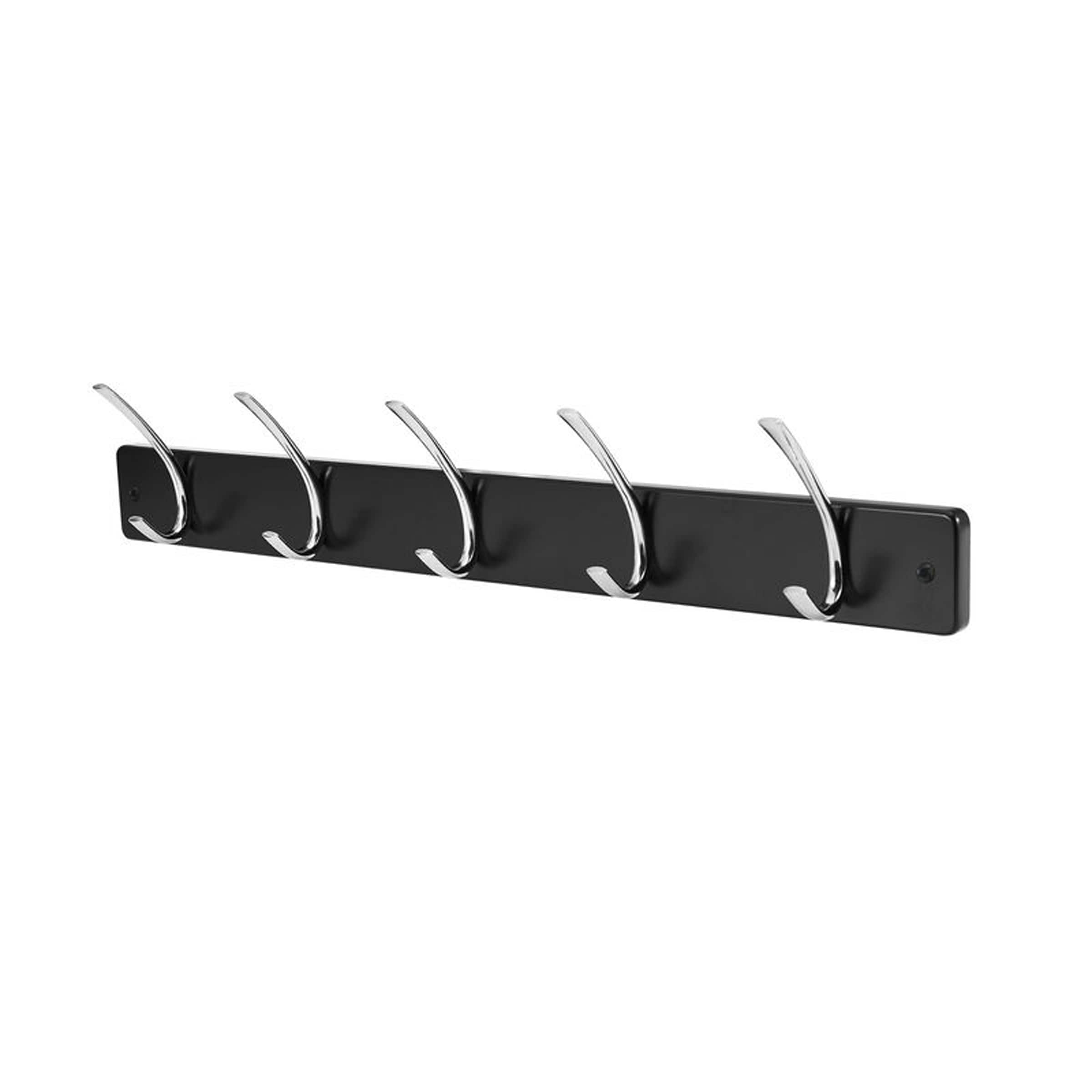 Melannco Wall Mounted Coat Rack with 5 Metal Hooks, 27X5 Inch, Black