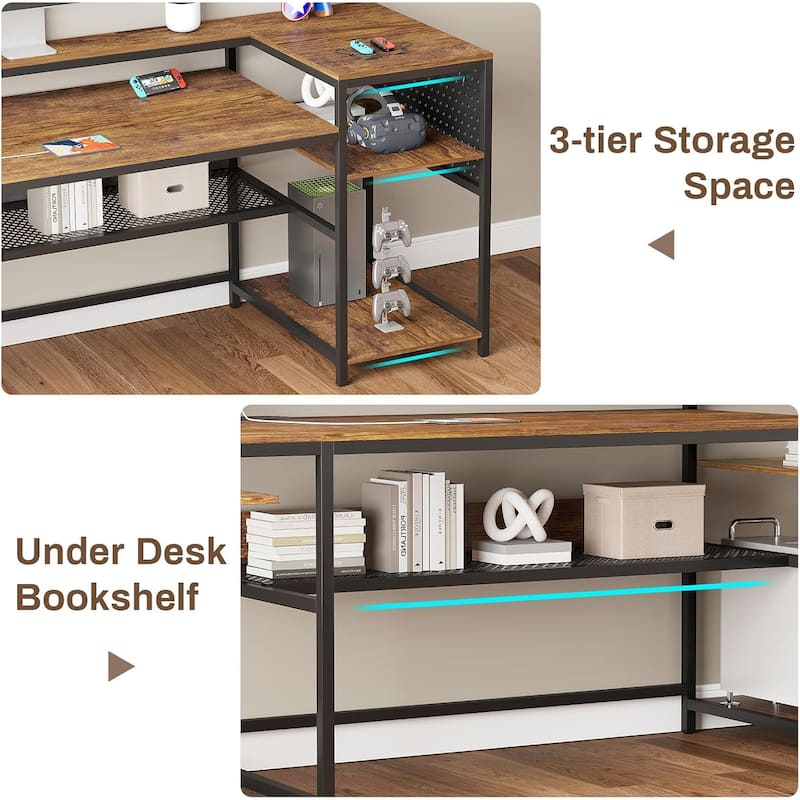 Reversible Computer Desk with Keyboard Tray & Pegboard & Storage Bag