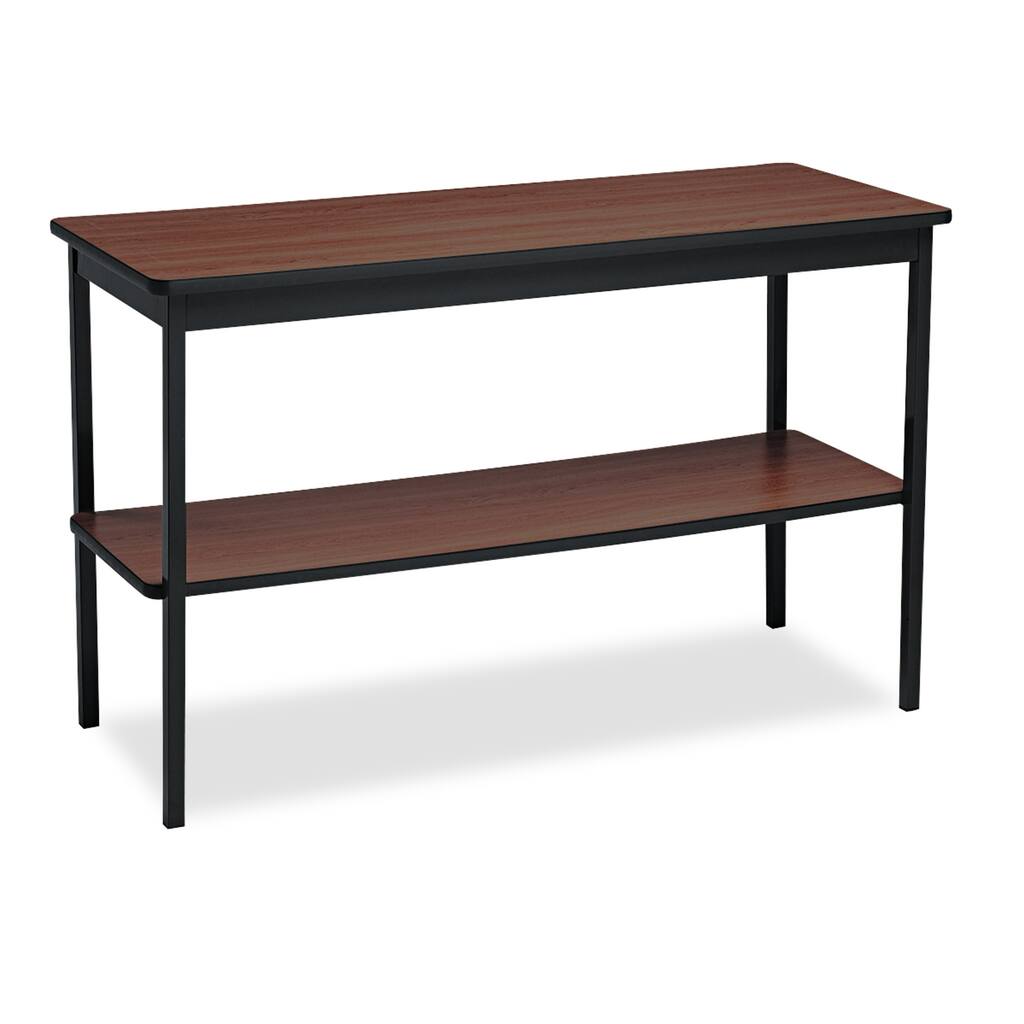 Barricks Utility Table with Bottom Shelf, Walnut/Black