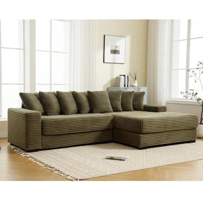 Oversized Two-Piece Couches,L Shaped Sofa,Corduroy,Right Chaise Daybed,with Armrests,Eight Throw Pillows,Corner Sofa