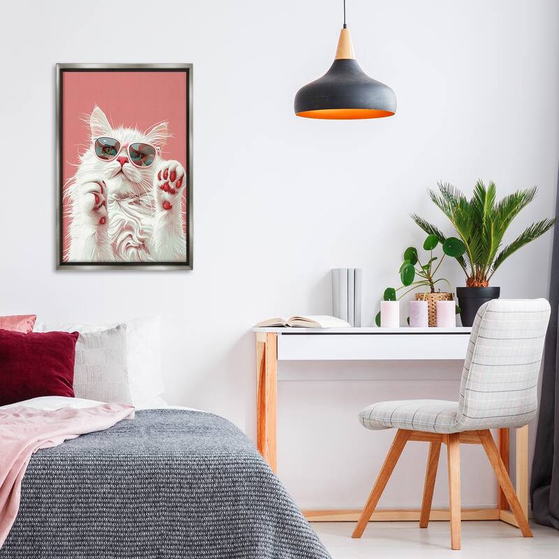 Stupell Glam Cat with Sunglasses Framed Floater Canvas Wall Art Design By LSR Design Studio
