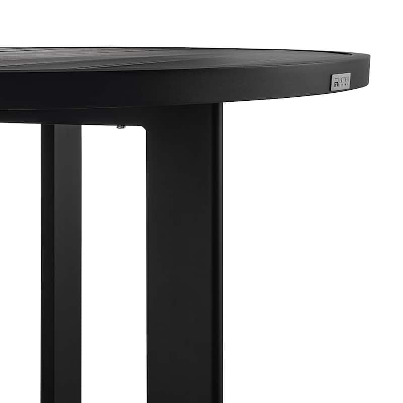 Ollie 48 Inch Patio Dining Table, Aluminum Frame and Round Tabletop, Black