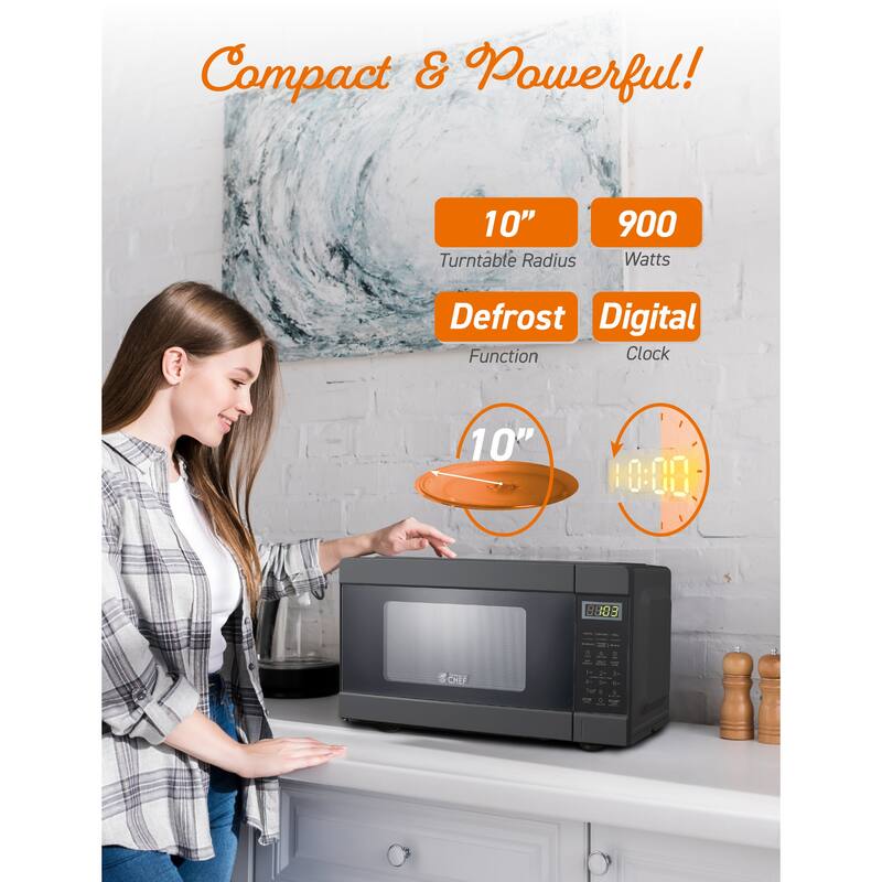 Commercial Chef 0.9 Cu. Ft. Counter Top Microwave,Black