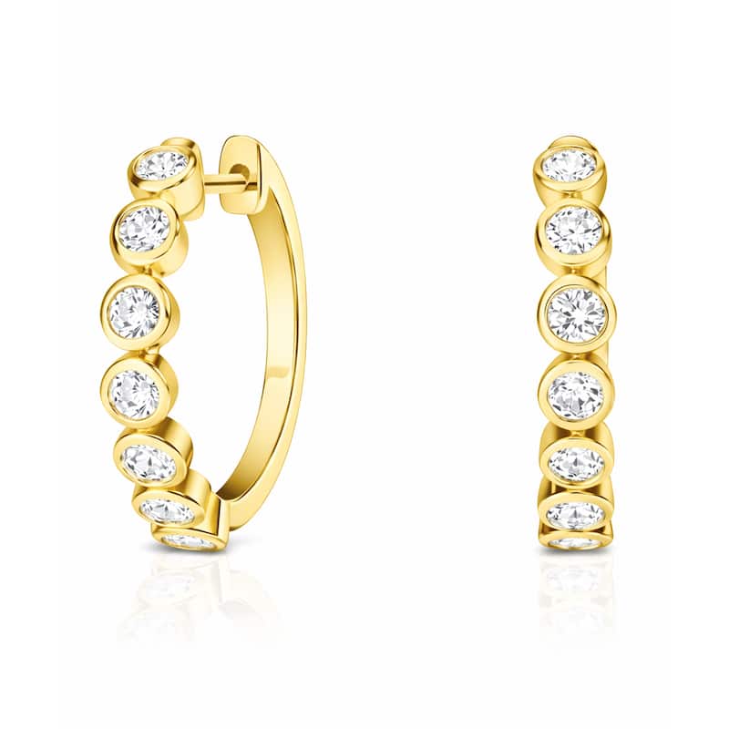 Auriya 14k Gold Lab Grown Diamond Round Bezel Hoop Earrings 1.00 to 4.00 ct. tw. (F-G VS) - White