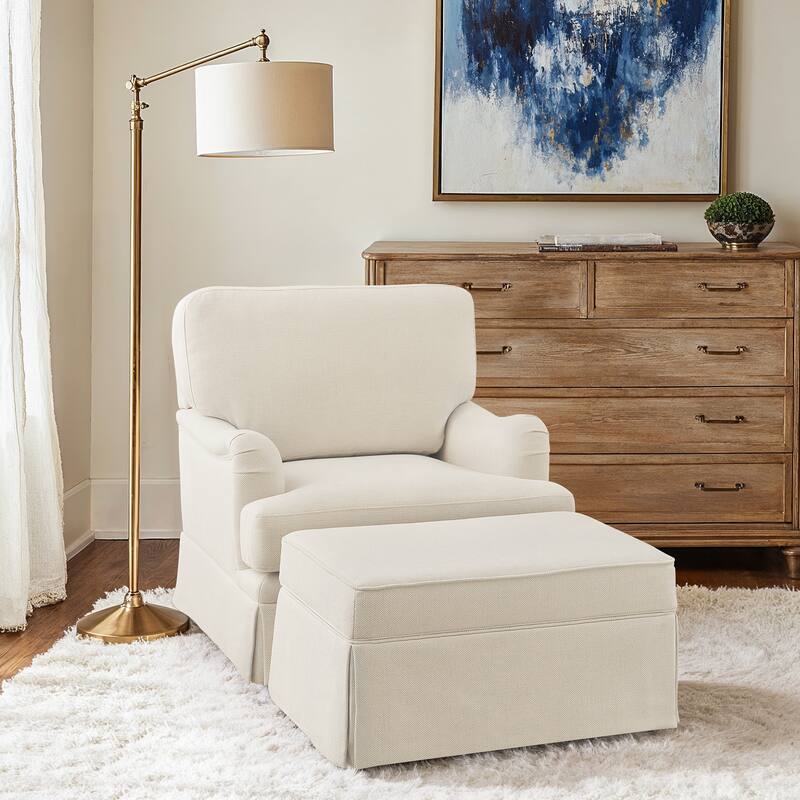 LUE BONA Swivel Fabric Single Sofa with a Removable Storage Ottoman, Living Room Accent Chair Set with Ottoman - Beige