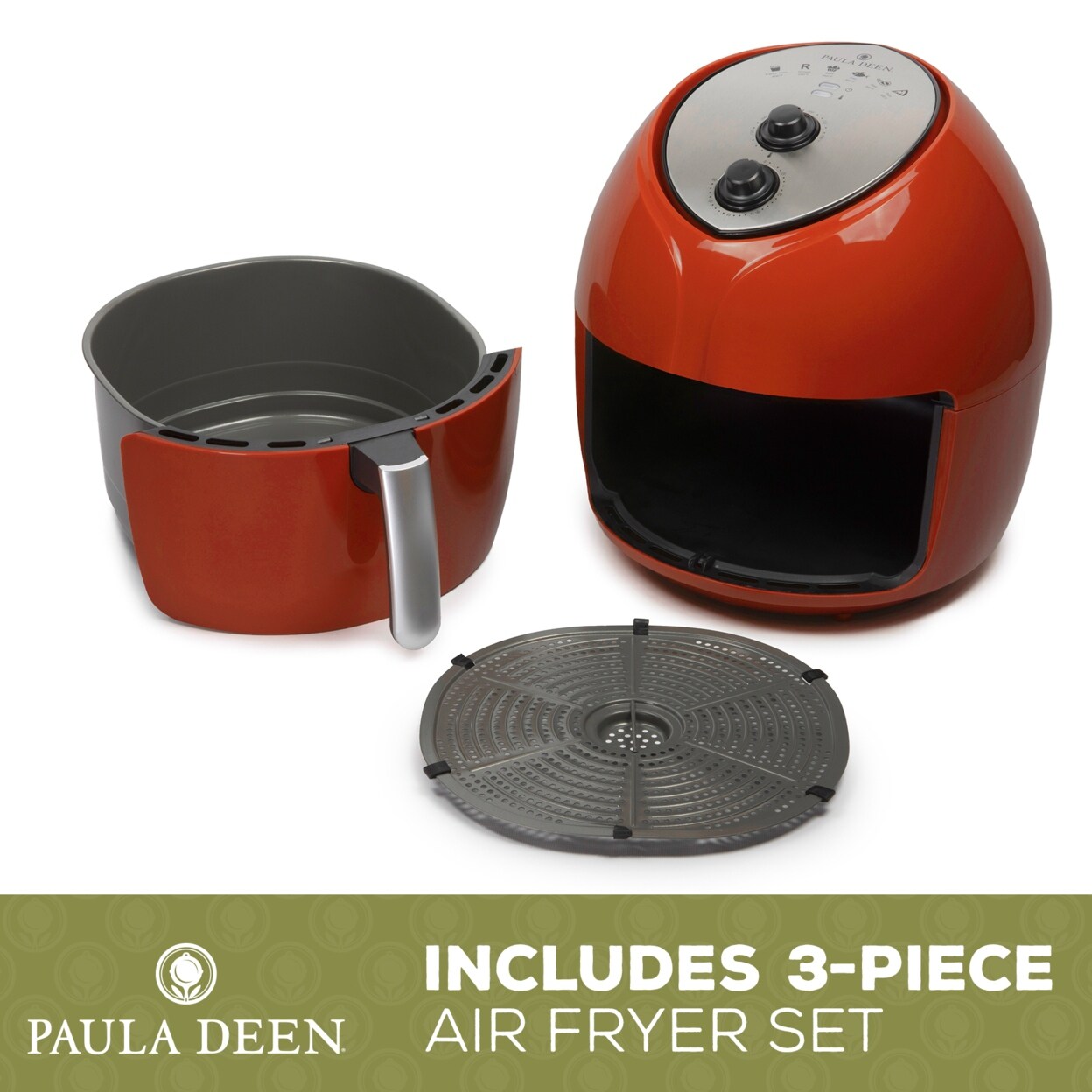 Paula Deen 9 5 Qt 1700 Watt Family Sized Air Fryer With Rapid Air Circulation System Red Overstock 31166132 Beautiful true red color, dishwasher safe, nonstick, oven safe to 350f , comes with 1 qt , 2qt, and 5qt sauce pans with lids, 8 inch skillet , 9.75 inch skillet, 11.25 inch skillet , slotted turner and solid spoon. paula deen 9 5 qt 1700 watt family sized air fryer with rapid air circulation system red