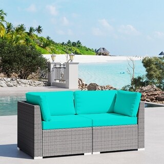 2-Piece Wicker Outdoor Patio Furniture Sectional Conversation Set with Beige Cushion