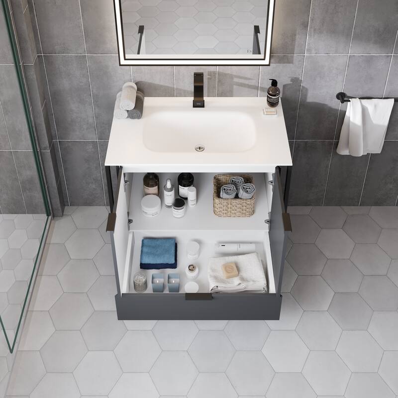 Eviva Onyx Wall Mount Bath Vanity with Solid Surface Top