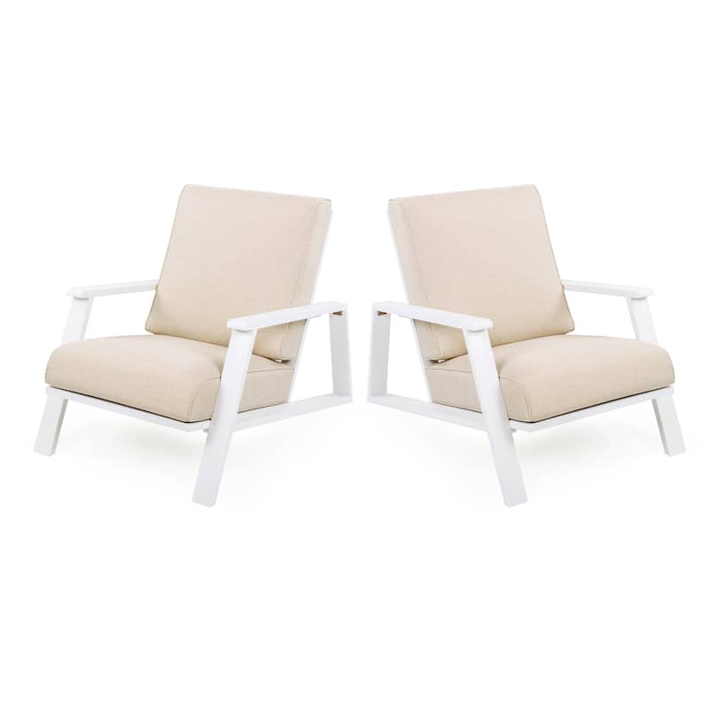 Paloma Acacia Wood Outdoor Club Chairs with Cushions (Set of 2) by Christopher Knight Home - White Finish + Beige Cushion