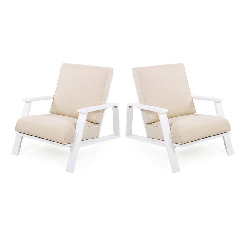 Patio Lounge Chair Set of 2 – Premium Acacia Wood Frame Outdoor Club Chairs with Beige Cushion, Ideal for Deck & Garden