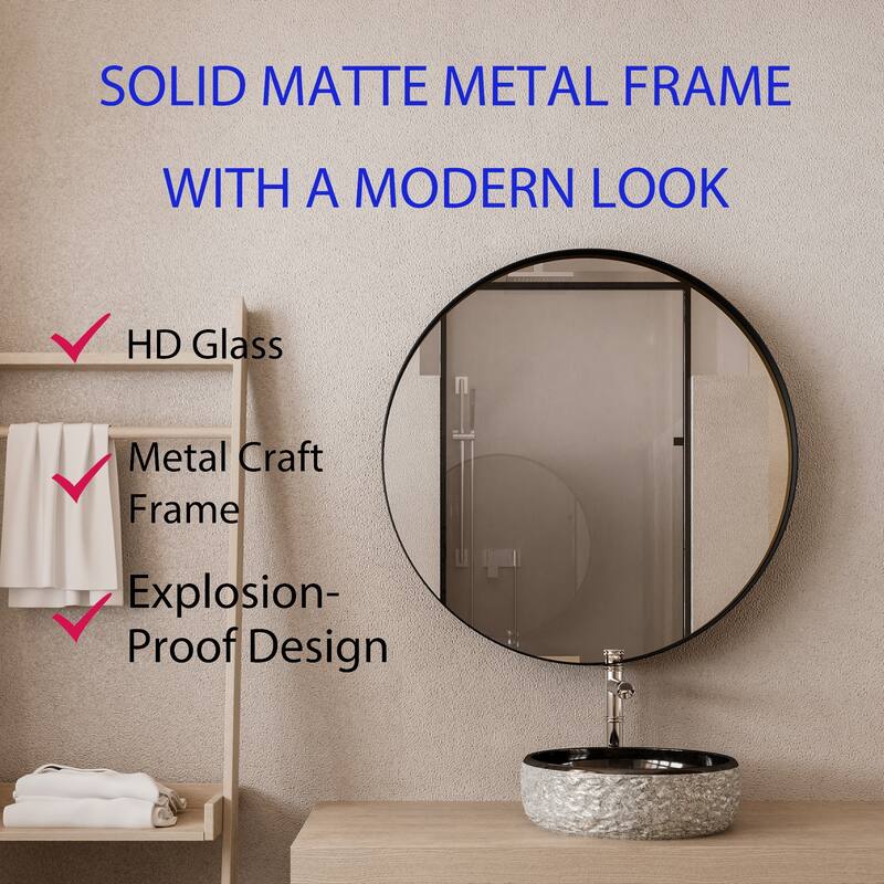 31.5 Inch Surface Mount Round Metal Framed Medicine Cabinet with Mirror and Adjustable Shelves Black Wall Mirror with Storage