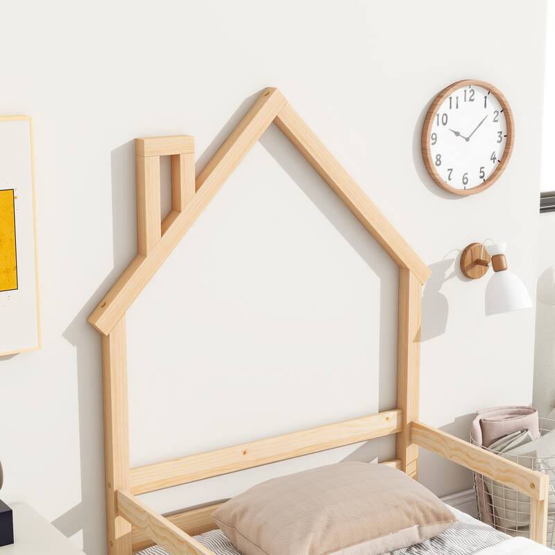GDFStudio - Cooper American-Style Pine Twin Bed with House-Headboard and Handrails