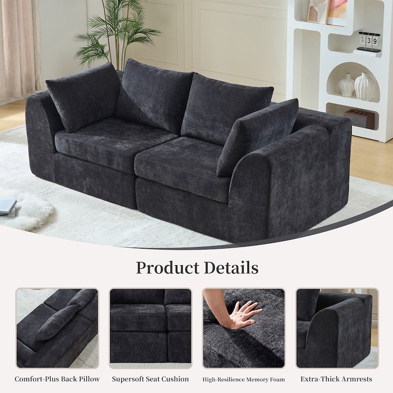 86.6 inch 2 Seater Sofa Cloud Couch Two Layers Deep Seat Chenille Boneless Couch with Armrest Pillow Couches