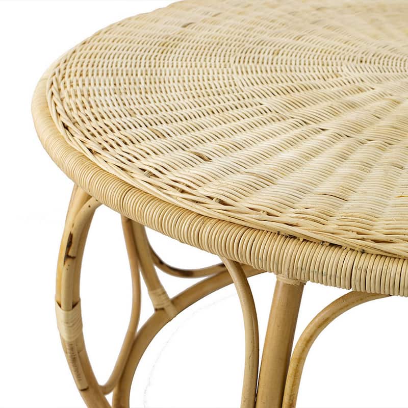 32, 40 Inch Coffee Table Set of 2, Round Tops, Handwoven Rattan, Brown