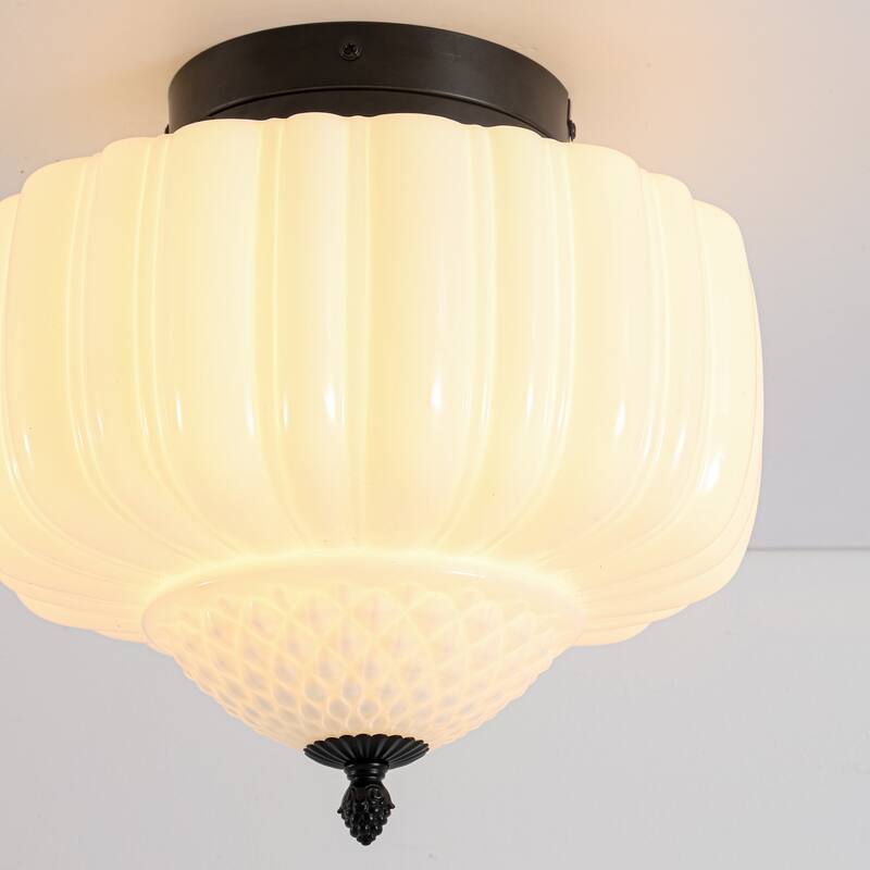 12.6" Modern Coastal Schoolhouse Semi-Flush Mount Ceiling Light with Milk Textured Glass for Bedroom, Kitchen, Entryways