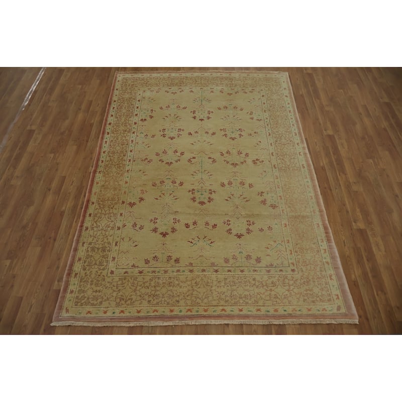Hand Knotted Oriental 100% Wool Carpet Traditional All-Over Green Ziegler Area Rug - 8' 9'' X 5' 11''