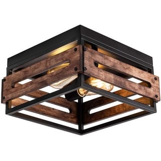 2 light farmhouse flush mount ceiling light wood rust flush mount light fixture
