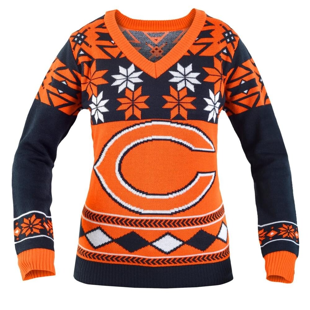 Chicago Bears Nfl Women S Big Logo V Neck Ugly Christmas Sweater Overstock 13692425 Find out the latest on your favorite nfl teams on cbssports.com.