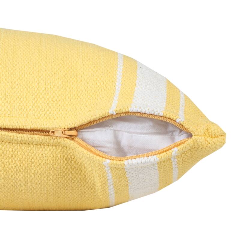 Handwoven Geometric Striped Cotton Throw Pillow Cover - 20" - Yellow and White