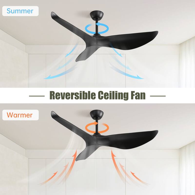 52 Inch Indoor Ceiling Fan No Light, 3 Curved ABS Blades Fan, 6 Speeds Reversible Quiet DC Motor Ceiling Fan