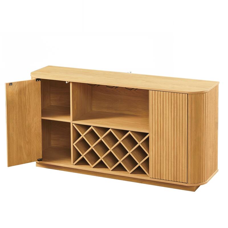 Modern Wavy Curve Sideboard-Multifunctional storage cabinet with wine rack and glassware holder