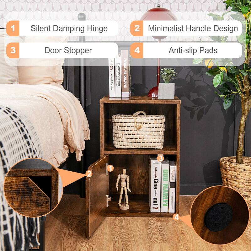 Gymax Set of 2 Nightstands Side End Table Storage Cabinet Shelf Living