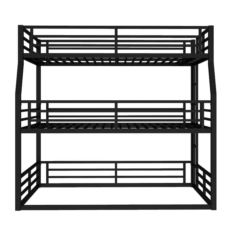 Roomfitters Full over Queen over Queen Metal Triple Bunk Bed with Safety Guardrails, Heavy-Duty Noise-Reduced Frame, Black