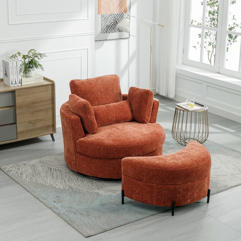 42.2"W Swivel Accent Barrel Chair with Half Crescent Moon Storage Bench