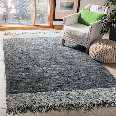 SAFAVIEH Handmade Vintage Boho Leather Shukrie Modern Stripe Leather Rug with Fringe