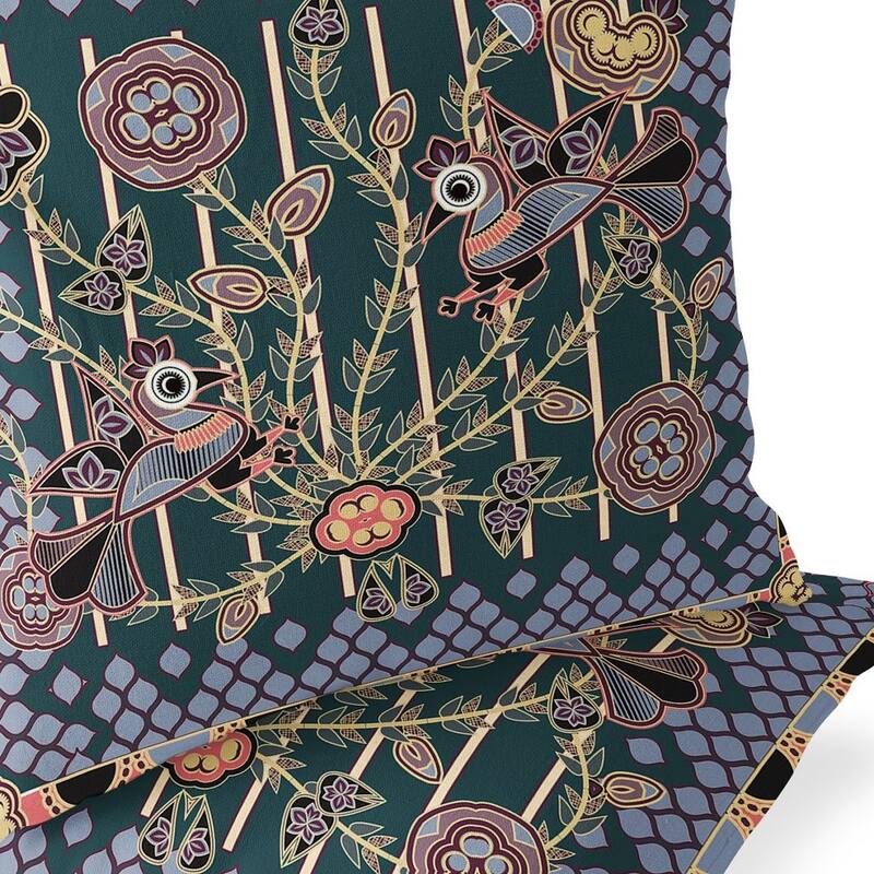 HomeRoots Set of Two 16" X 16" Green and Pink Peacock Blown Seam Floral Indoor Outdoor Throw Pillow - 16.00' X '16.00' X '5.00