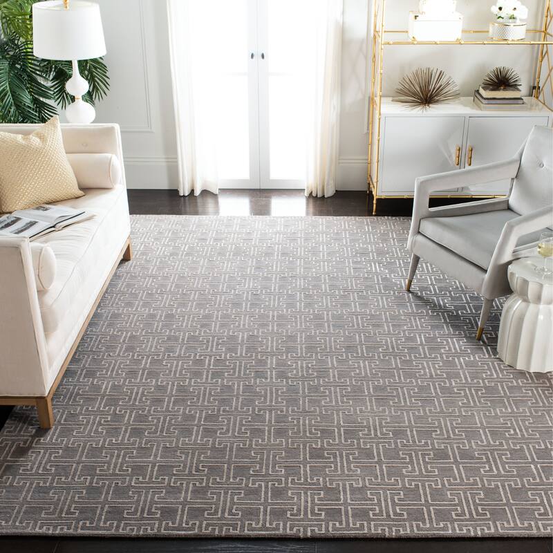 SAFAVIEH Couture Hand-knotted Tibetan Getta Modern Wool Rug - 6' x 9' - Grey/Ivory