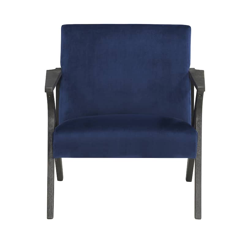 Modern Velvet Upholstered Blue Accent Chair, Antique Gray Frame