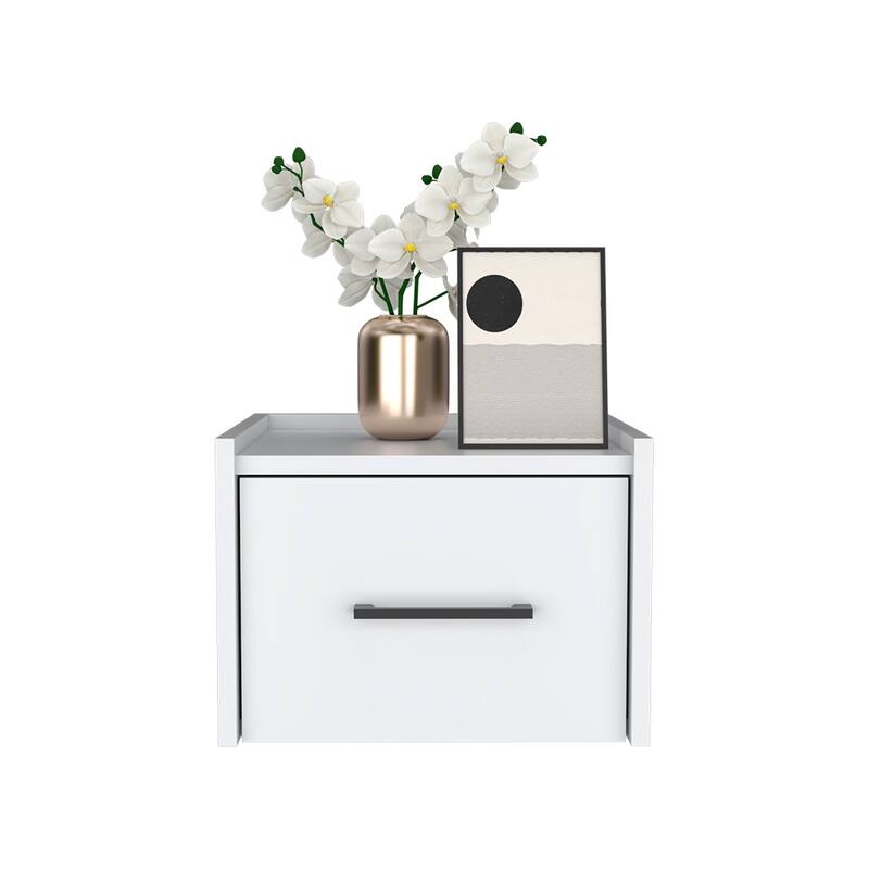Wall-Mounted Nightstand with Roomy Drawer, White