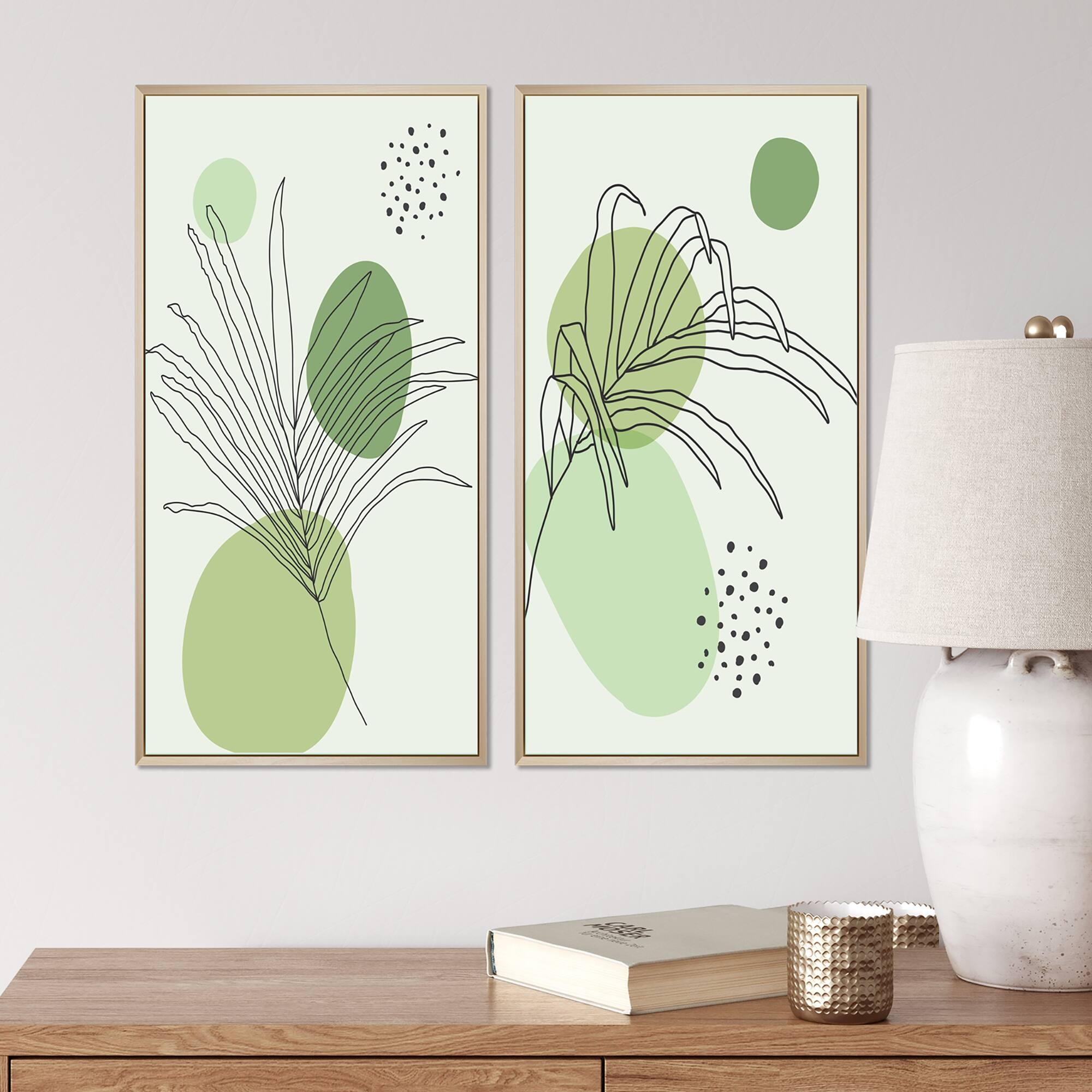 Designart "Green Botanical Branch With Leaves IV" Floral Framed Art Set
