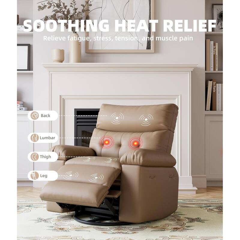 27" Oversized PU Leather Massage Recliner with Heat & Vibration, Cup Holders, Side Pockets, Wood Frame