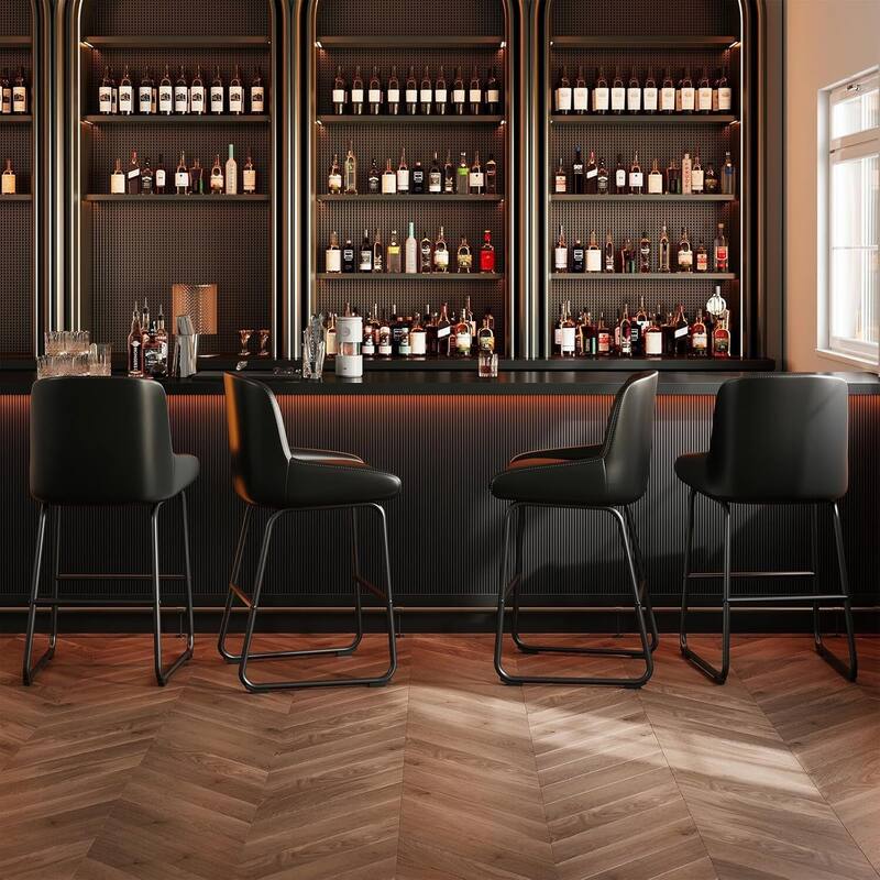 Counter Height PU Leather Bar Stools Set of 4 for Kitchen Island, Counter - Black
