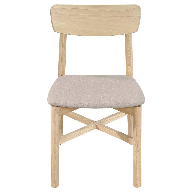 Natural Wood Dining Side Chair Set of 2 with Padded Fabric Seat