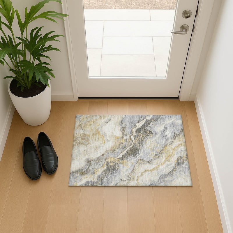 Premium Washable Super Soft Abstract Marble Mayfield Rug - Gold - 1'8" x 2'6"