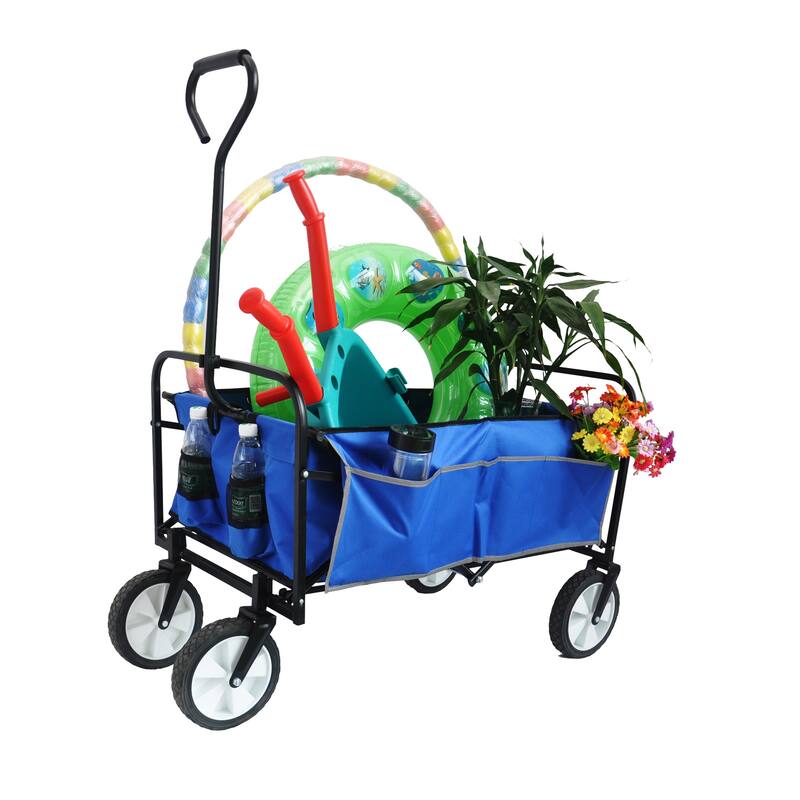 Heavy-Duty Folding Wagon with Large Storage, 600D Fabric, Adjustable Handle, Reflective Safety Straps