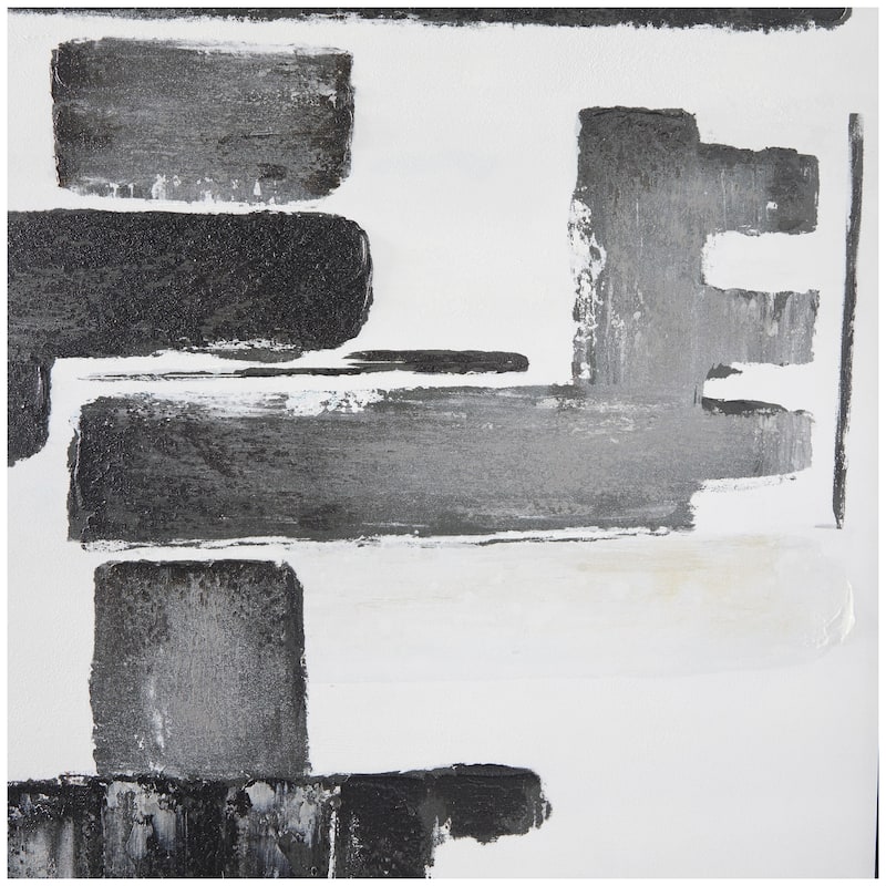 Canvas Abstract Lines and Shapes Living Room Framed Wall Art with Black Frame - Black - Roche River Decor