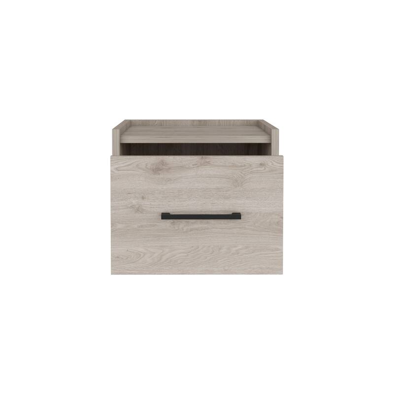 Space-Saving Floating Nightstand with Drawer and Surface, Light Gray
