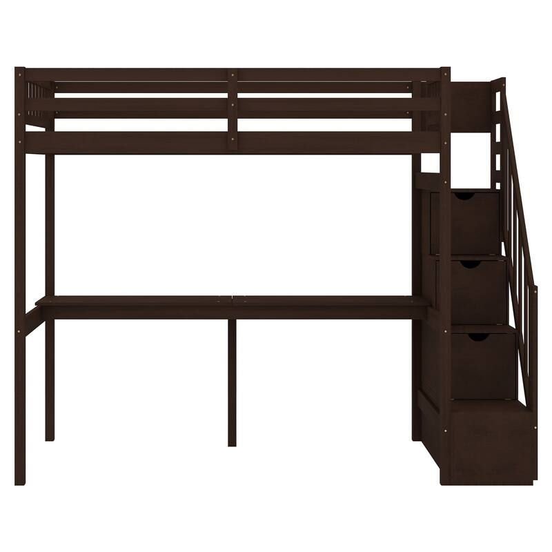 Twin Loft Bed with Built-in Desk and Storage Staircase for Small Bedrooms, Children's Bedrooms