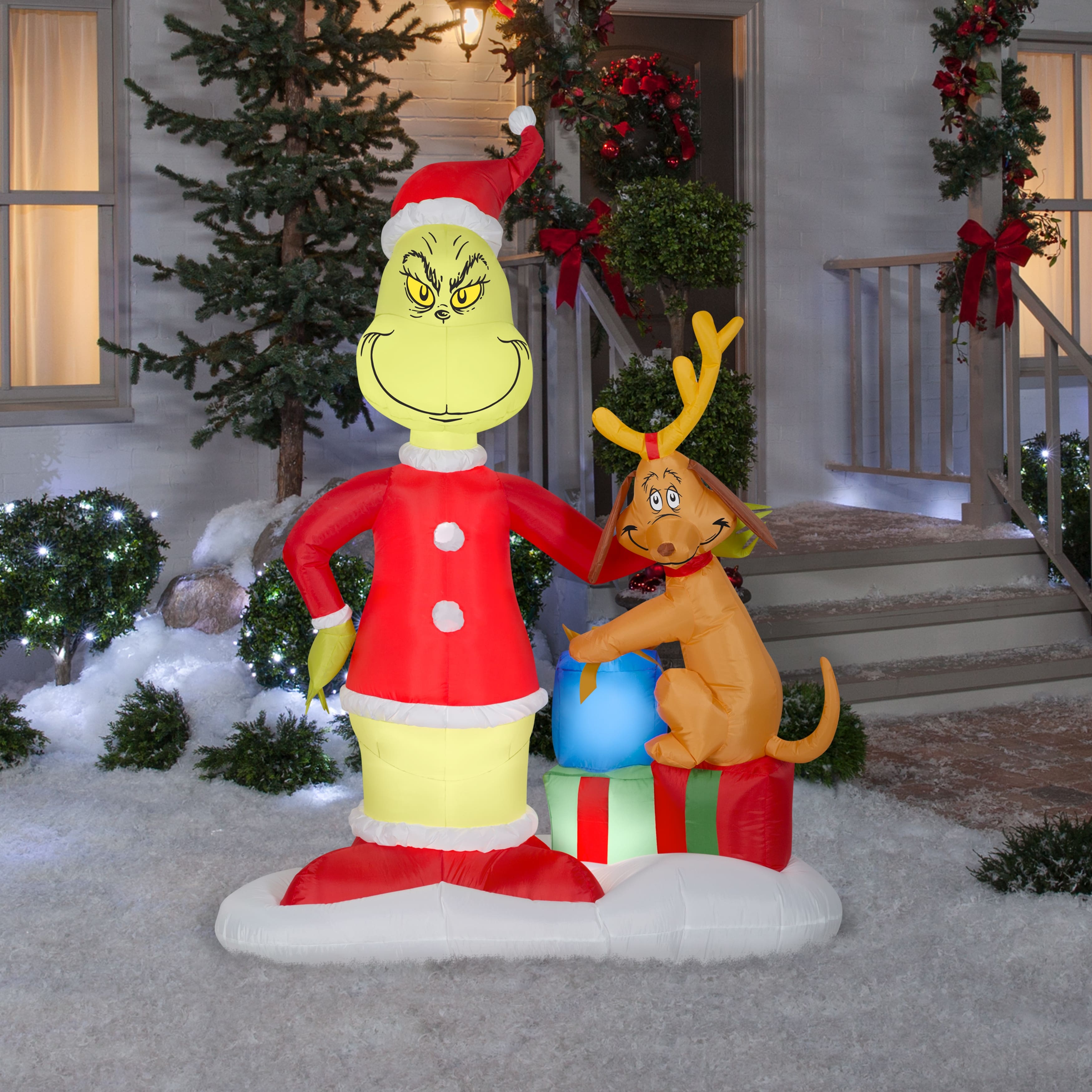 Gemmy Christmas Airblown Inflatable Grinch and Max w/Presents Scene Dr