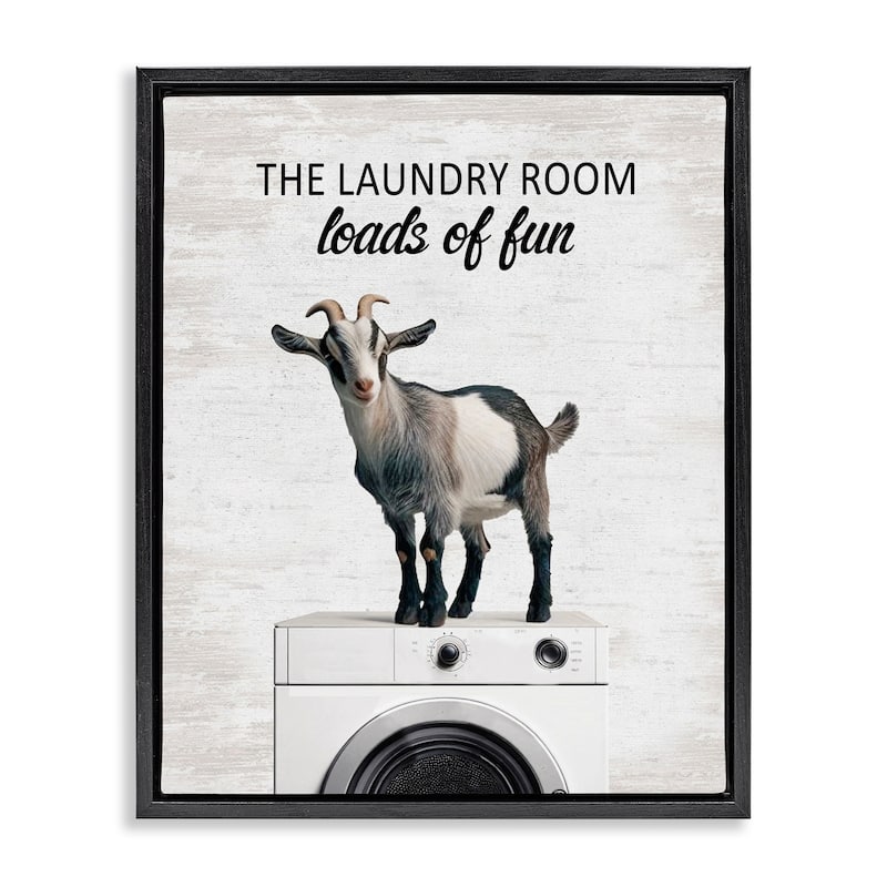 Stupell Loads of Fun Laundry Goat Framed Floater Canvas Wall Art Design By Lettered and Lined - 25 x 31 - Black