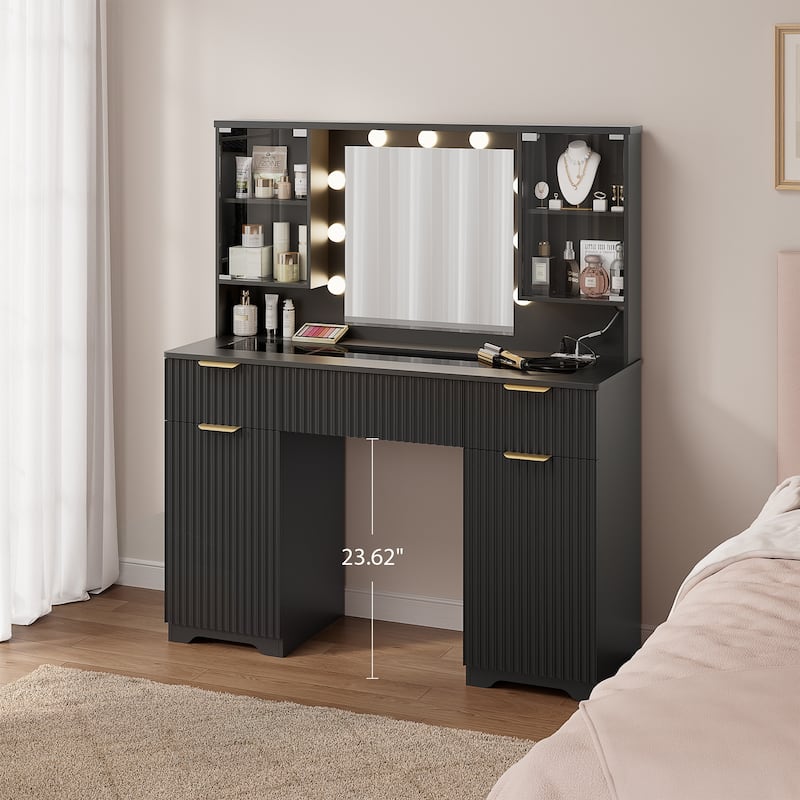 47" Modern Makeup Vanity Desk with Mirror and Large Cabinets, Dressing Table