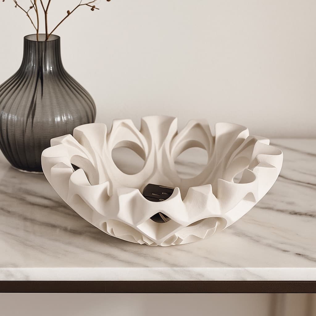 Artistic Decorative Bowl with Sculptural Cut-Out Design - 16", Tan