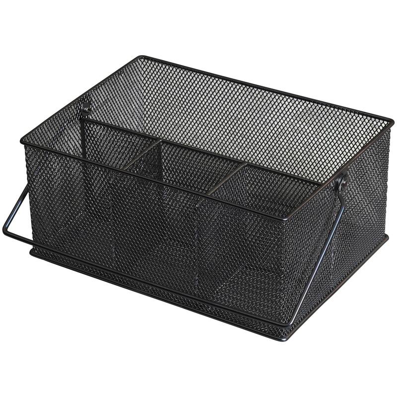 Mesh Condiment Caddy / Kitchen Supply, Utensil, Napkin Holder, 1151mb - Black