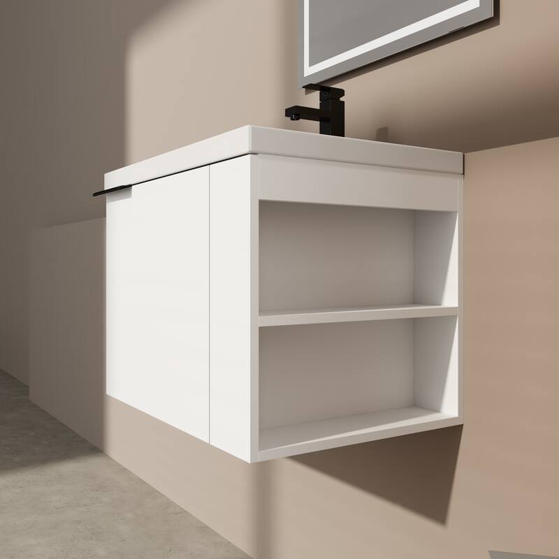 BNK 24"/48" Single Sink Bathroom Vanity with Soft Close Door and Shelf, Modern Floating Vanity - White - 24''W