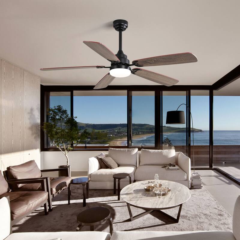 Two-Color Blade Ceiling Fan with Dimmable LED Light & Remote Control, 52 Inch Low Profile Reversible Ceiling Fan, 6 Speeds