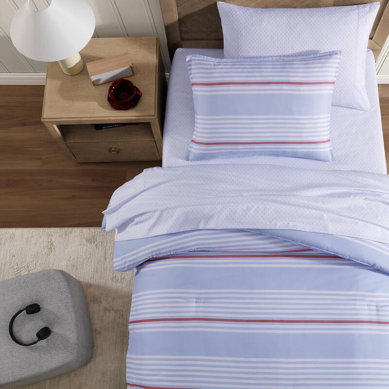 Tommy Hilfiger Lido Stripe Reversible Blue Comforter Bonus Set